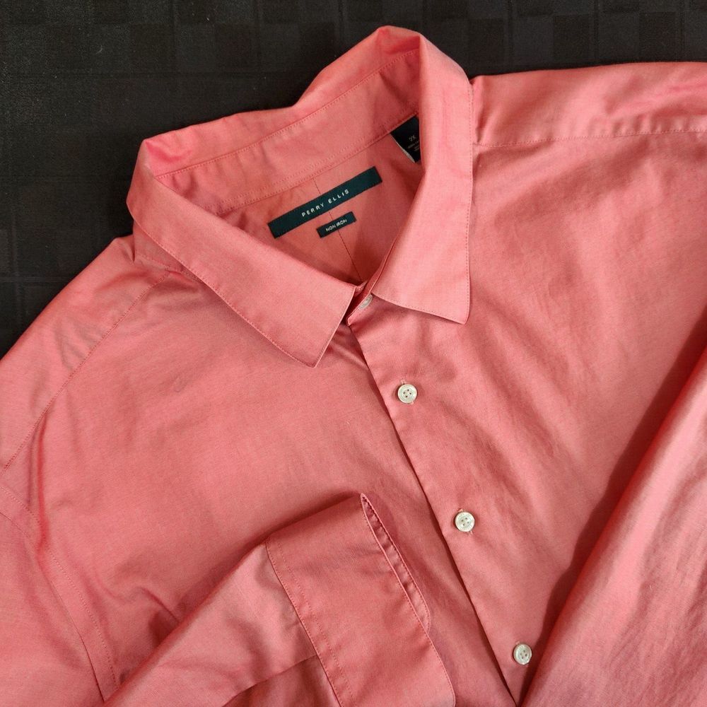 Perry Ellis Mens Shirt Size 2X Long sleeve Non Iron Red Pink Sheen Button Up